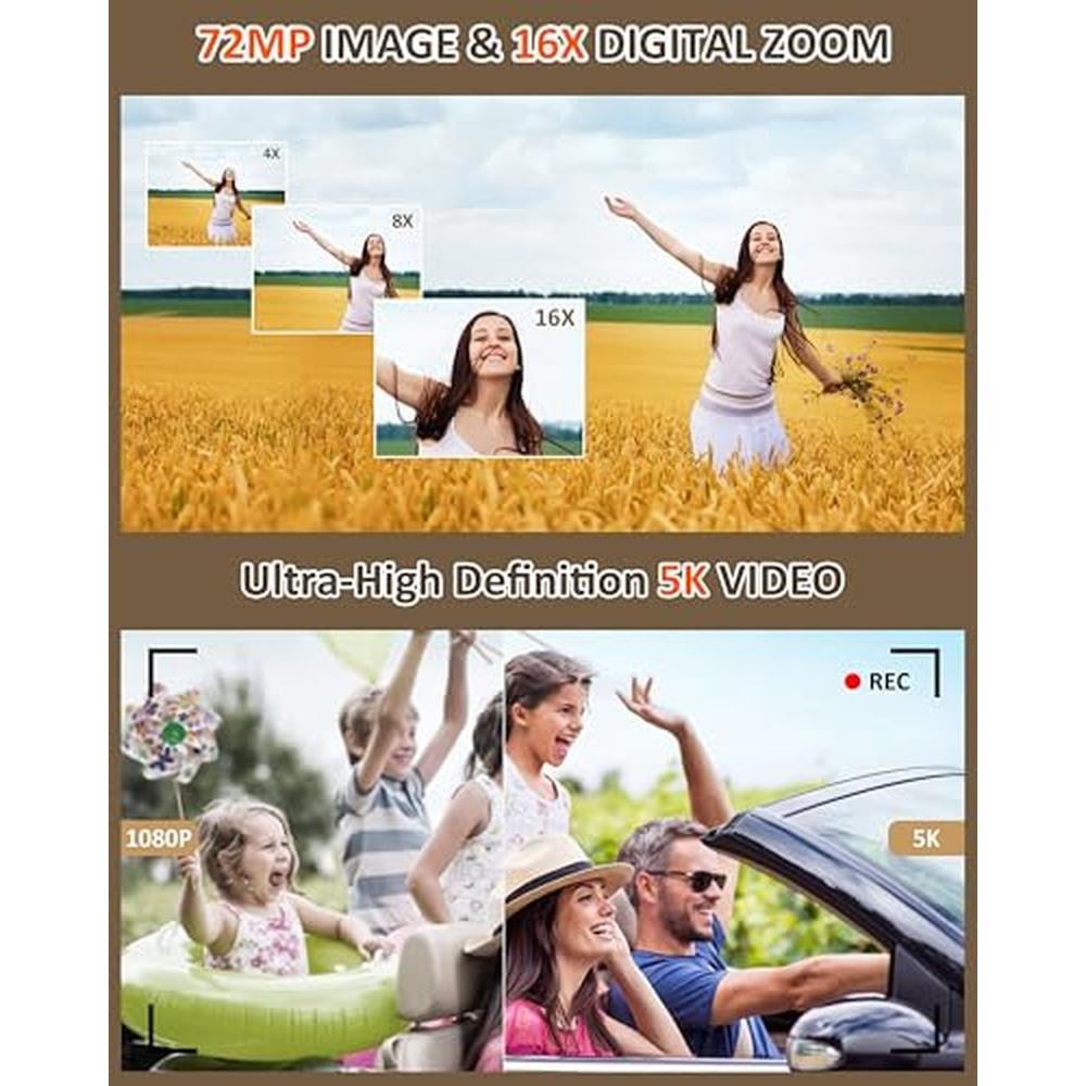 Digitale camera, 4K 72MP Autofocus Vlogging Camera met 64G-kaart
