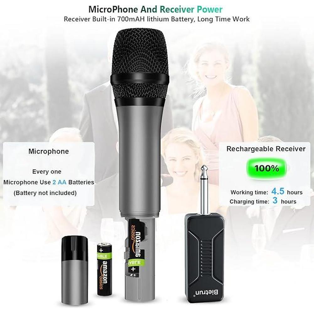 Bietrun Wireless Microphone System UHF Dual Handheld Cordless