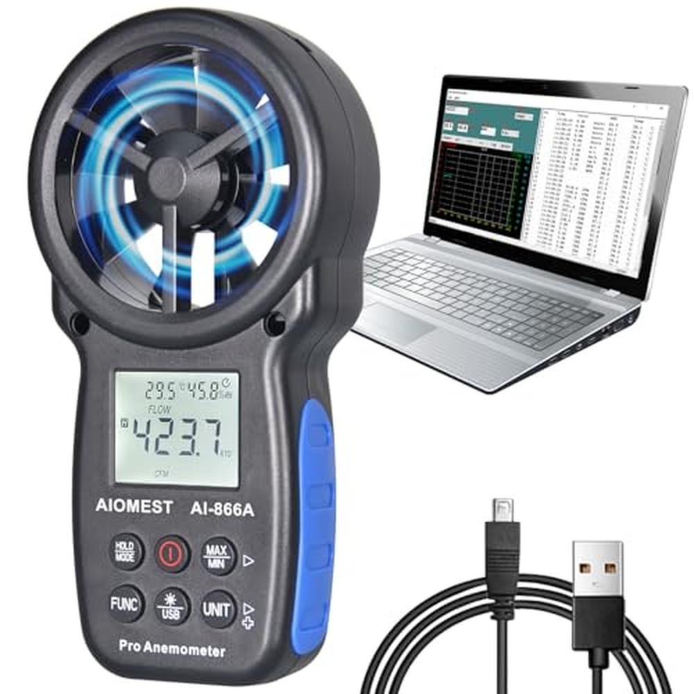 HVAC CFM Anemometer, AIOMEST Handheld Air Flow Meter Measuring Wind Sp ...