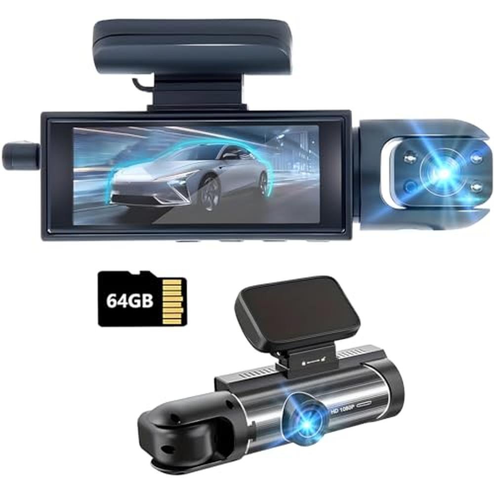Drive Recorder Dash Cam Front and Inside | Premium 64G Card Traffic Recorder with IR ...