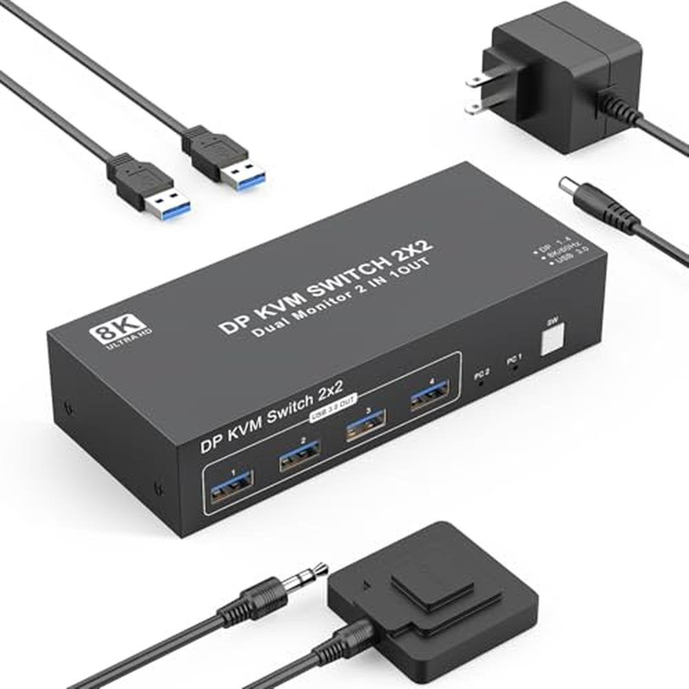 Memory Switch Computer Switch Computers | 8K Displayport KVM Switch 2 Monitors 2 Computers ...