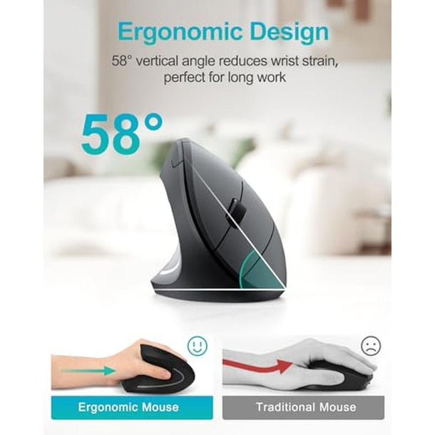 Left-Handed Ergonomic Mouse | Lekvey Vertical Wireless Mouse for Left ...