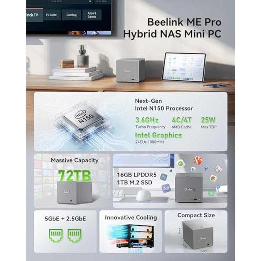 Small Intel Nas Beelink NAS | Beelink Me Pro Mini PC NAS Intel N150 CPU 16GB LPDDR5 1TB ...
