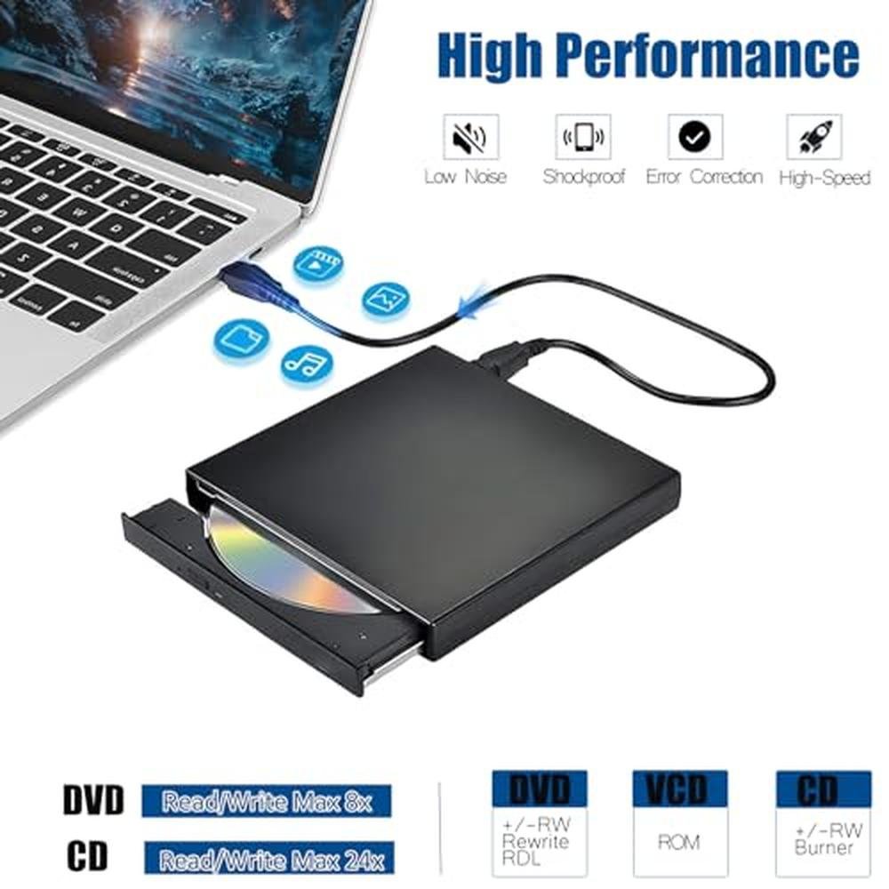 External CD/DVD Drive | Svemei Slim Portable CD Burner +/-RW DVD ROM ...