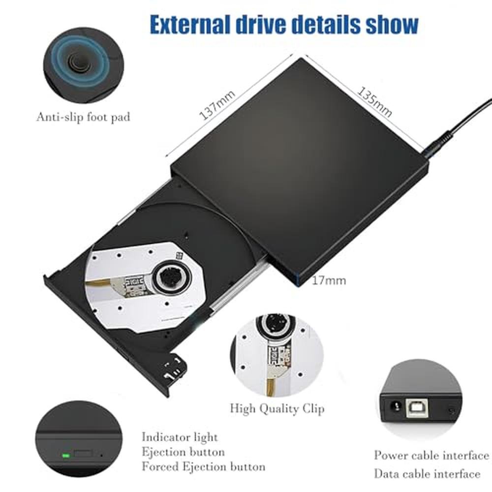 External CD/DVD Drive | Svemei Slim Portable CD Burner +/-RW DVD ROM ...