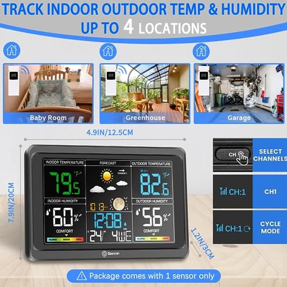 Barometer Outdoor Weather Thermometer | Gevon Wireless Indoor Outdoor Thermometer | Color ...