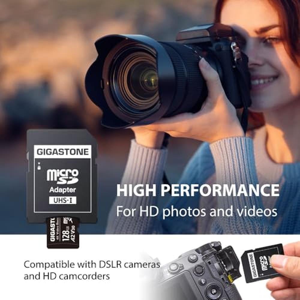 100mb Camera Gigastone 128GB Micro SD Card A2 V30 5-Pack | High-Speed Storage for 4K ...