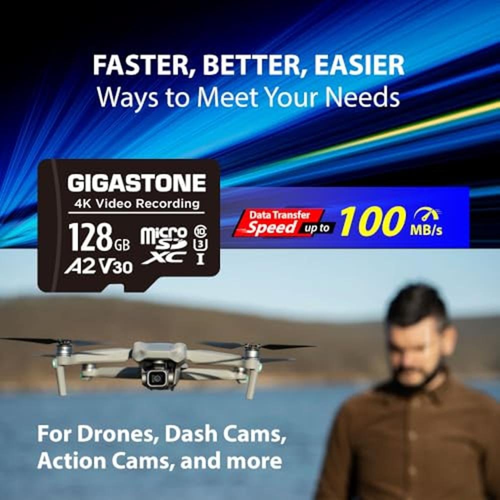 100mb Camera Gigastone 128GB Micro SD Card A2 V30 5-Pack | High-Speed Storage for 4K ...
