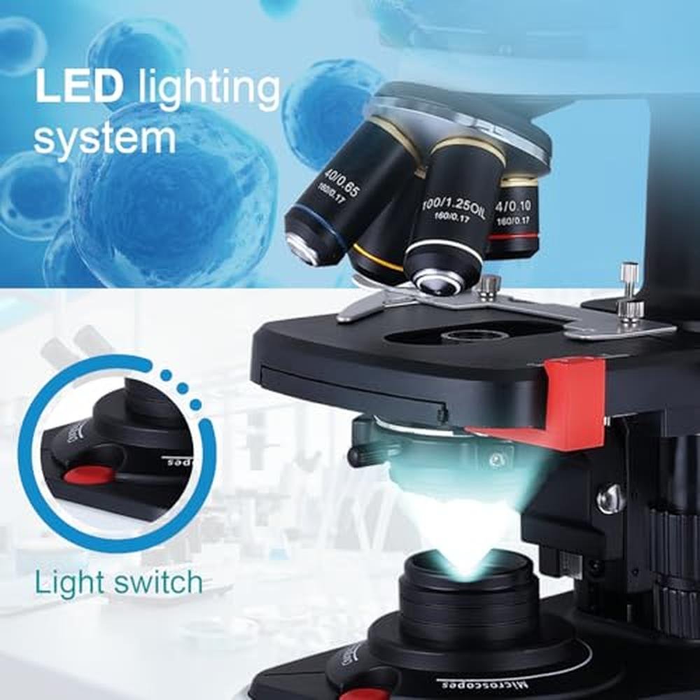 Microscope Laboratory | Herwicm 40X-2500X Microscope for Adults with ...
