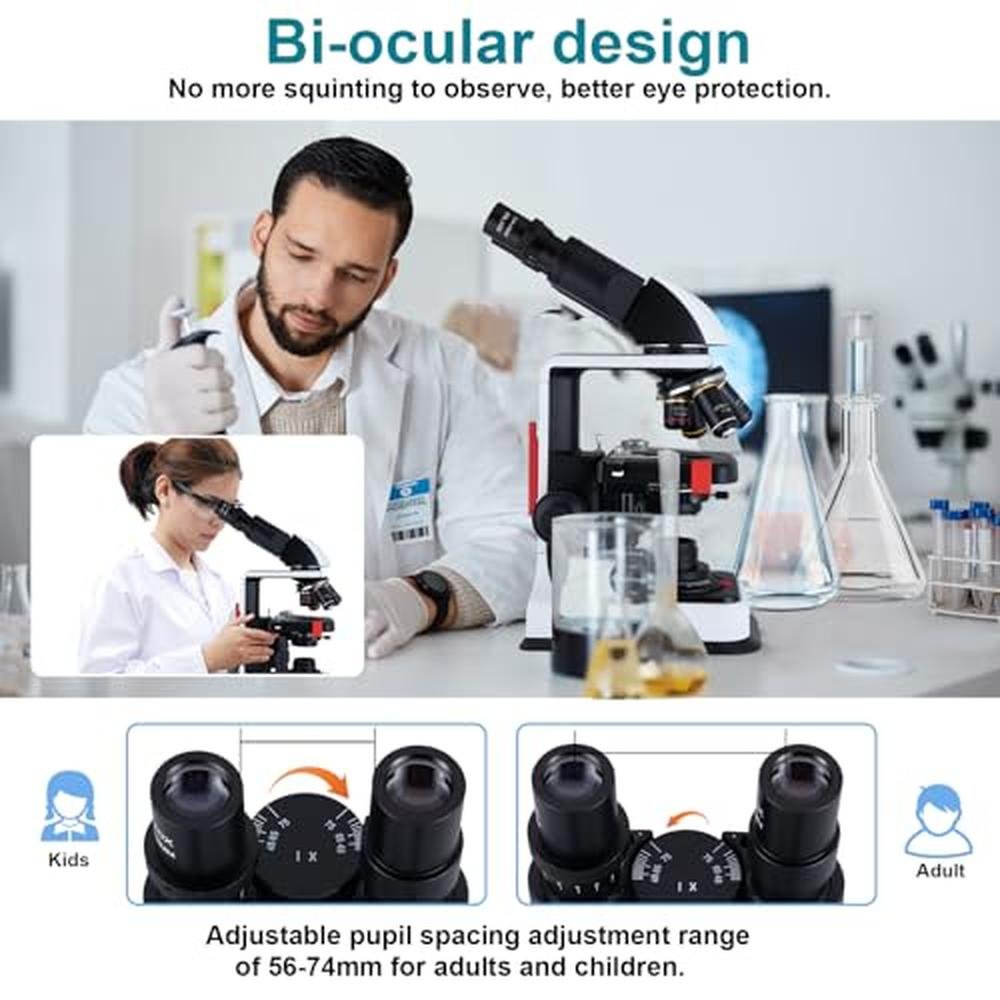 Microscope Laboratory | Herwicm 40X-2500X Microscope for Adults with ...