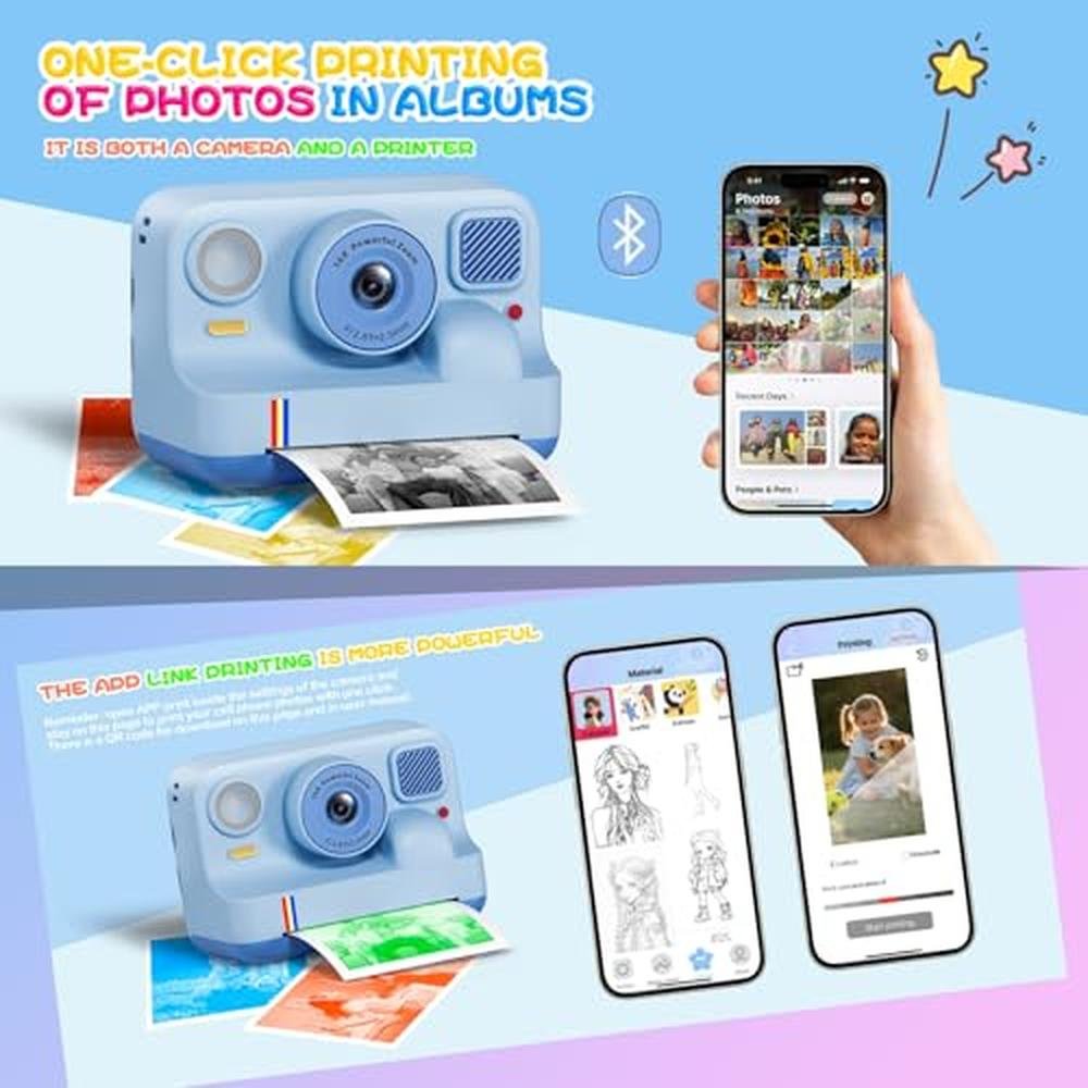 Print Camera | Instant Print Camera for Kids | 1080p Selfie Portable ...