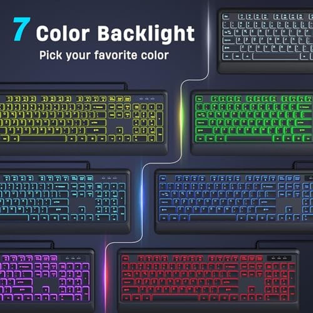KOPJIPPOM Backlit Wired Keyboard | Premium USB Lighted Computer ...