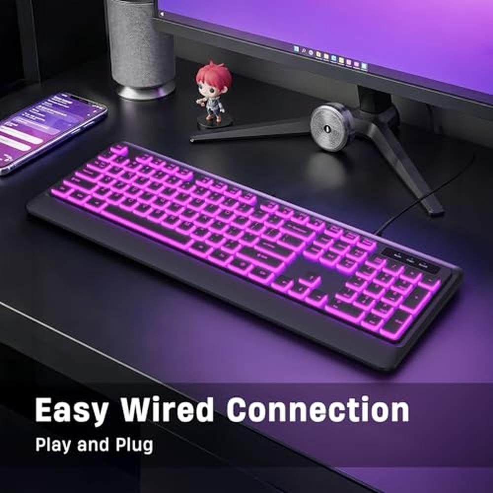 Lighted Computer Keyboard For Partially Sighted KOPJIPPOM Backlit Wired Keyboard | Premium USB Lighted Computer ...