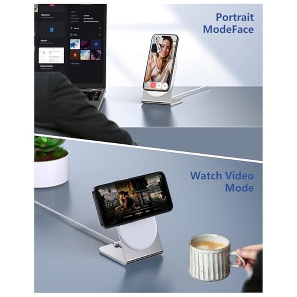 Magcharge Stand Magnetic Wireless Charger Stand Certified 15W Fast Mag-Safe Charger wi ...