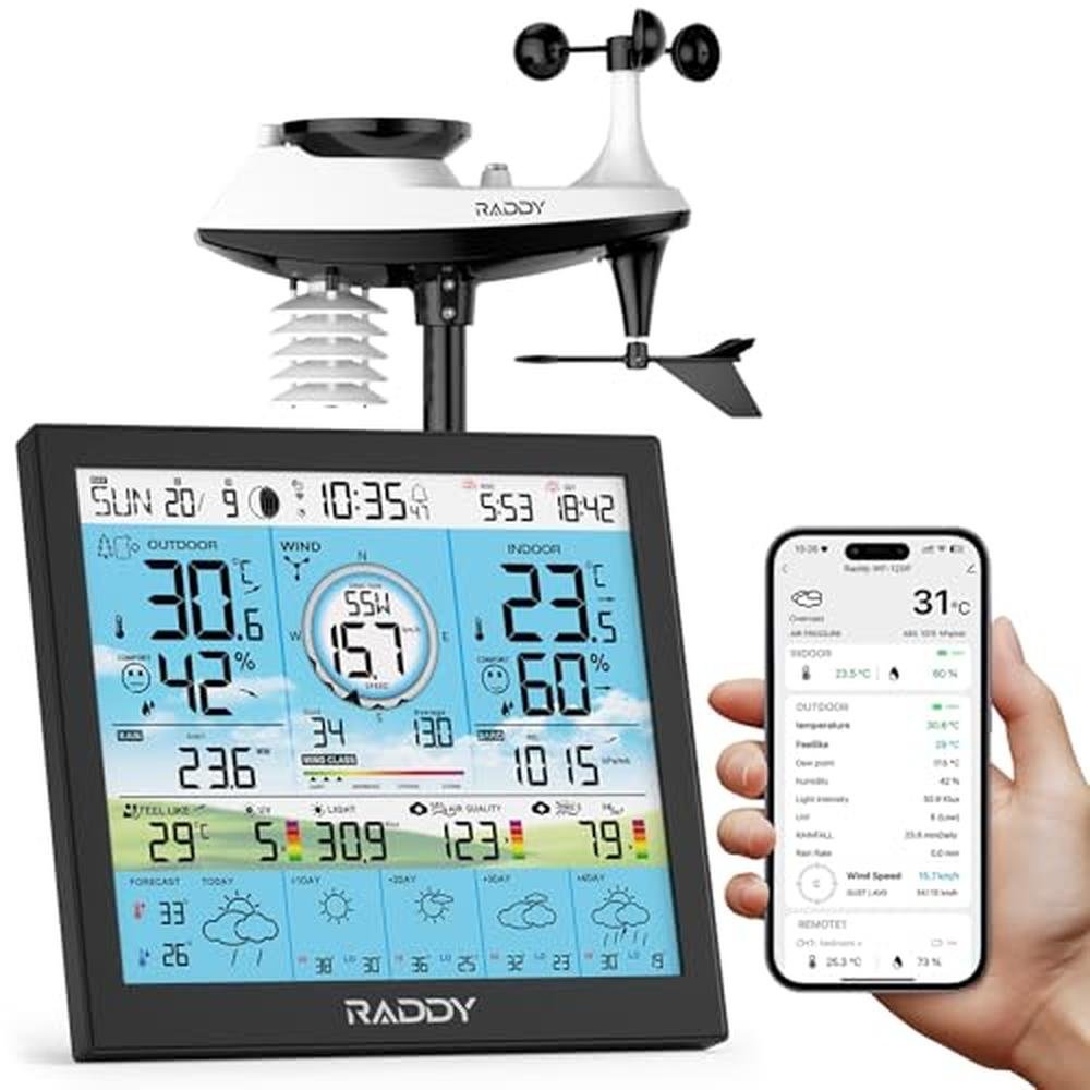 Raddy 1 Outdoor Raddy | Raddy WF-120P Professional Wi-Fi Weather Station | 7-in ...