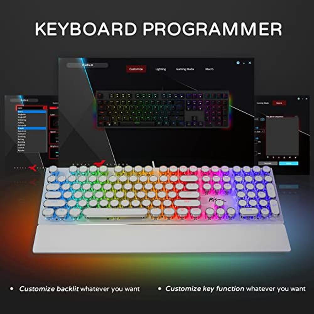 RK ROYAL KLUDGE S108 Typewriter Style Mechanical Gaming Keyboard with ...