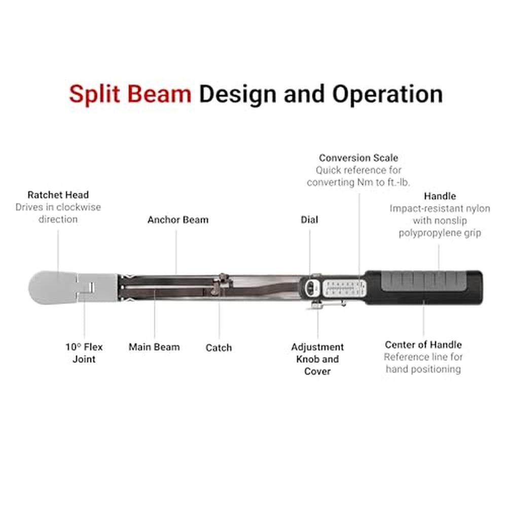 TEKTON 1/2 Inch Drive 72-Tooth Split Beam Torque Wrench (70-350 Nm ...