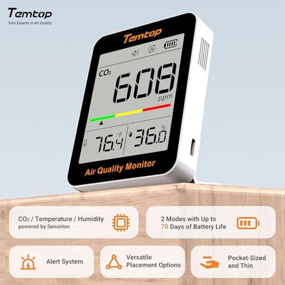 Color Co2 Monitor CO2 Monitor | Temtop C1 Dual Pack Indoor Air Quality Monitor | Portable ...