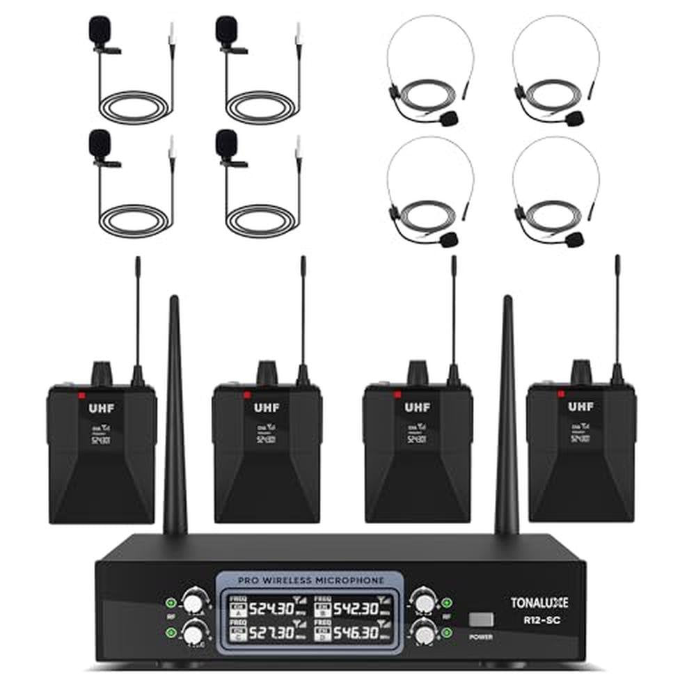 Wireless Label System Mics TONALUXE | TONALUXE 4 Channel Wireless Lapel Microphone System ...