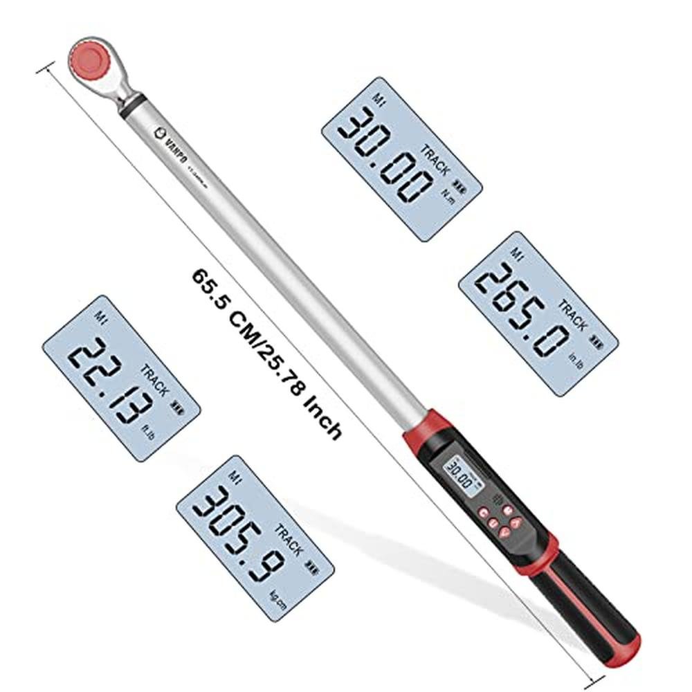 VANPO Digital Torque Wrench 1/2-Inch Drive 12.5-250.8 ft-lbs./17-340Nm ...