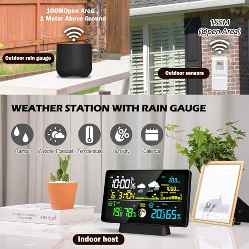 Atom Weather Alert Wireless Rain Gauge and Weather Station | Digital Outdoor Home Weather ...